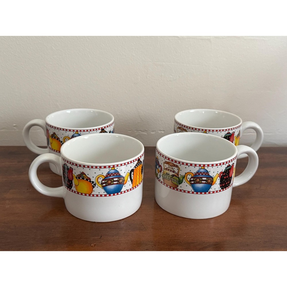 Set of 4 At Home w/ Mary Engelbreit Afternoon Tea Ceramic Coffee Mugs by Sakura